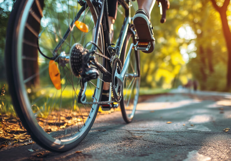 Fahrrad auf der Straße mit Natur im Hintergrund